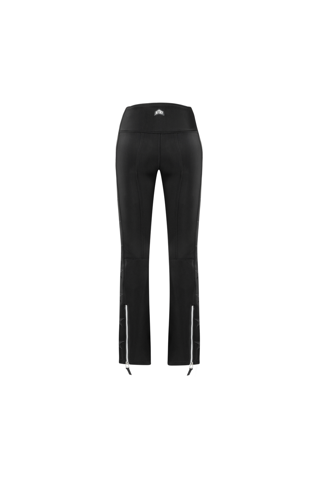 The back of The Tiby star ski pants in black featuring stars along the sides of the legs.