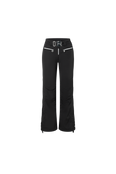 The front of the starred ski pants in black featuring stars along the legs and back