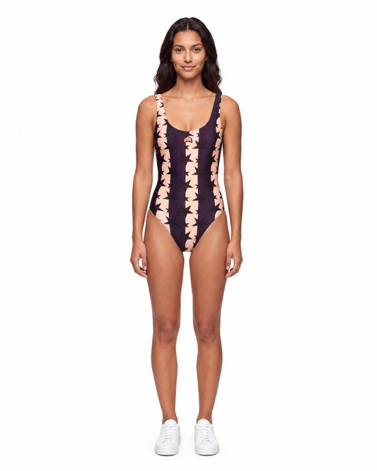 Racing Stripe Bathing Suit - Stars Print